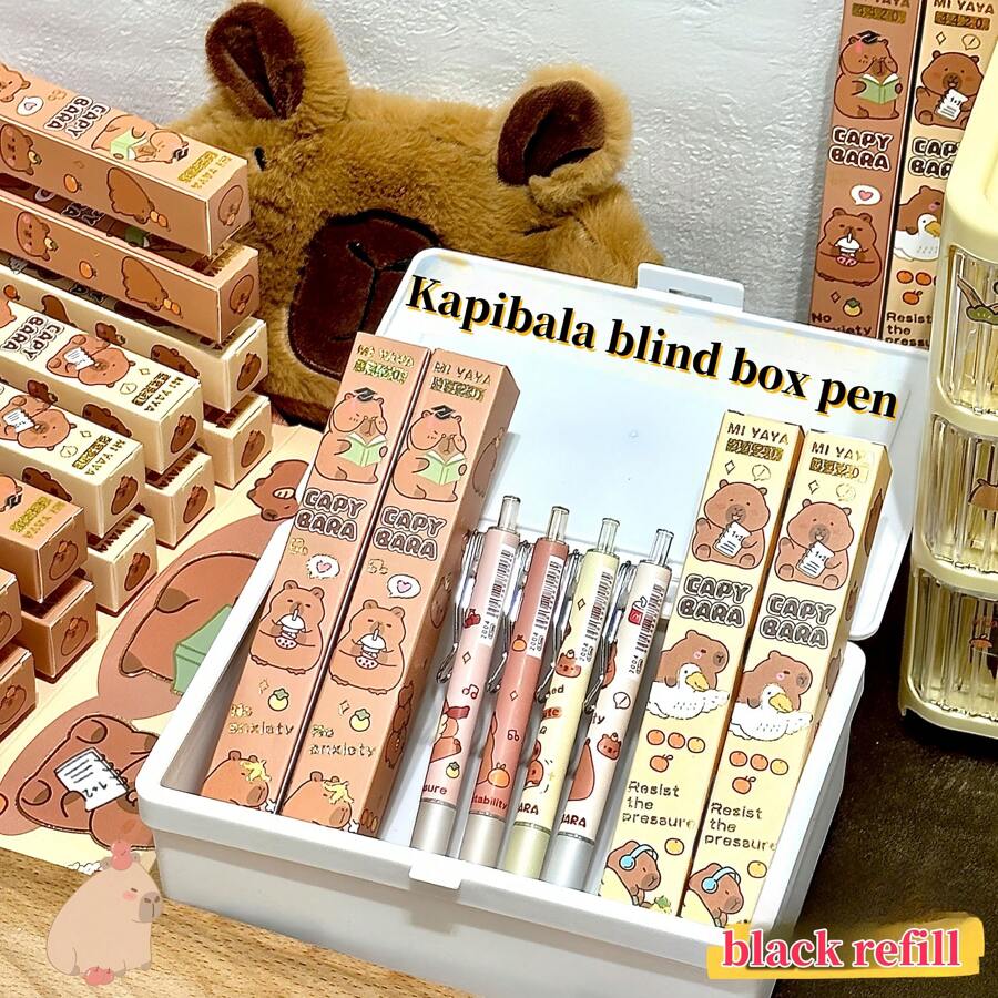 1/3/6pcs Random Capybara Ball Point Pen Blind Box, Cartoon Water Vole Push-Button Pen Small Gifts, Student Learning Stationery, Back To School Gifts