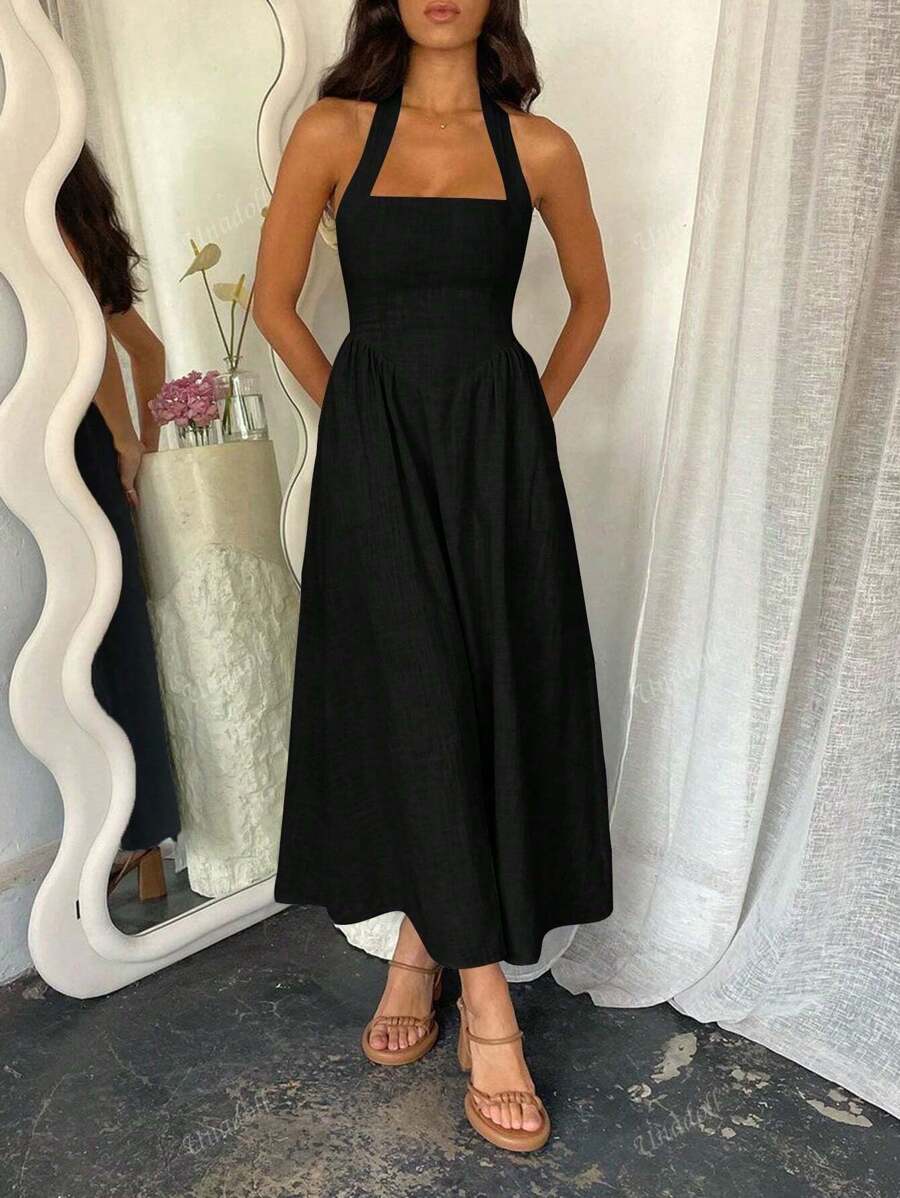 Vestido largo elegante para damas, apropiado para la primavera, el verano, citas, festivales de música, el Día de la Madre, Pascua, con cuello colgante