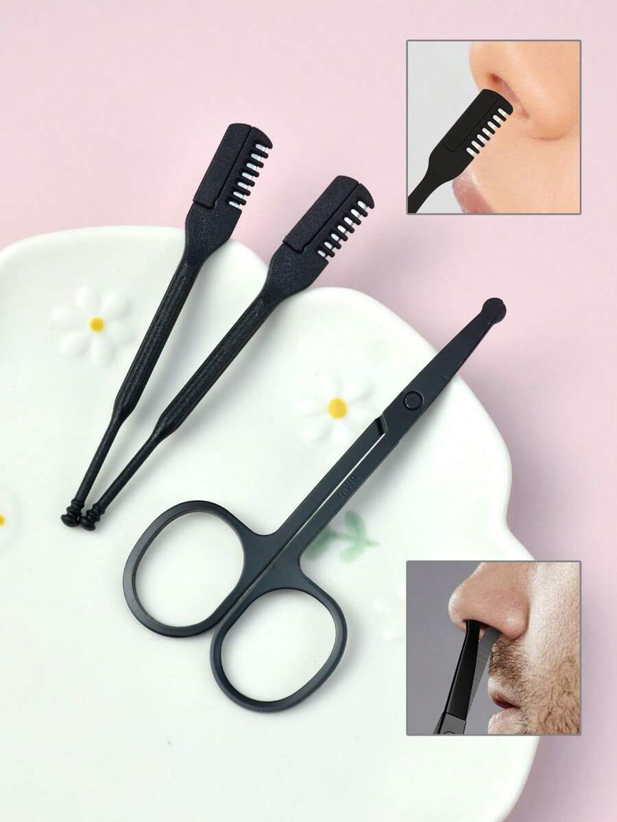 Household Beauty Tools: Small Scissors, Nose Hair Trimmer, Rounded Eyebrow Scissors, Stainless Steel Scissors - And 2pcs Anti-Scratch Double-Headed Nose Hair Trimmer