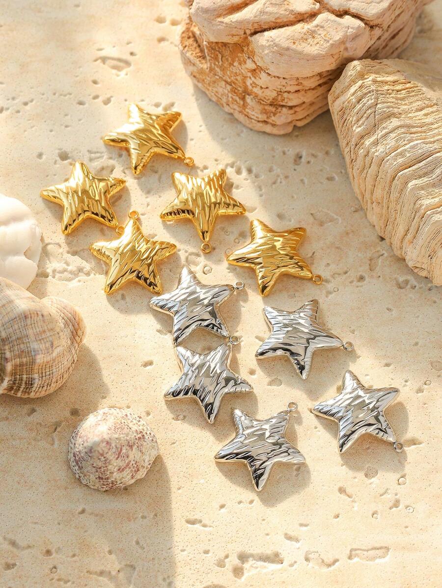 Pingente de estrela de cinco pontas com listras assimétricas de aço inoxidável 304, 3 unidades/pacote, acessórios faça você mesmo para pulseira, colar e brincos