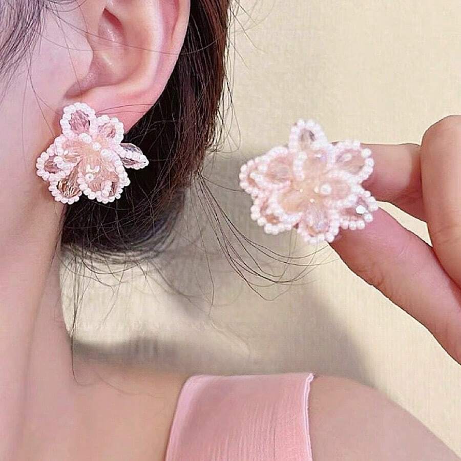 1 par de pendientes minimalistas únicos y dulces de color rosa, joyería de alta moda para el verano