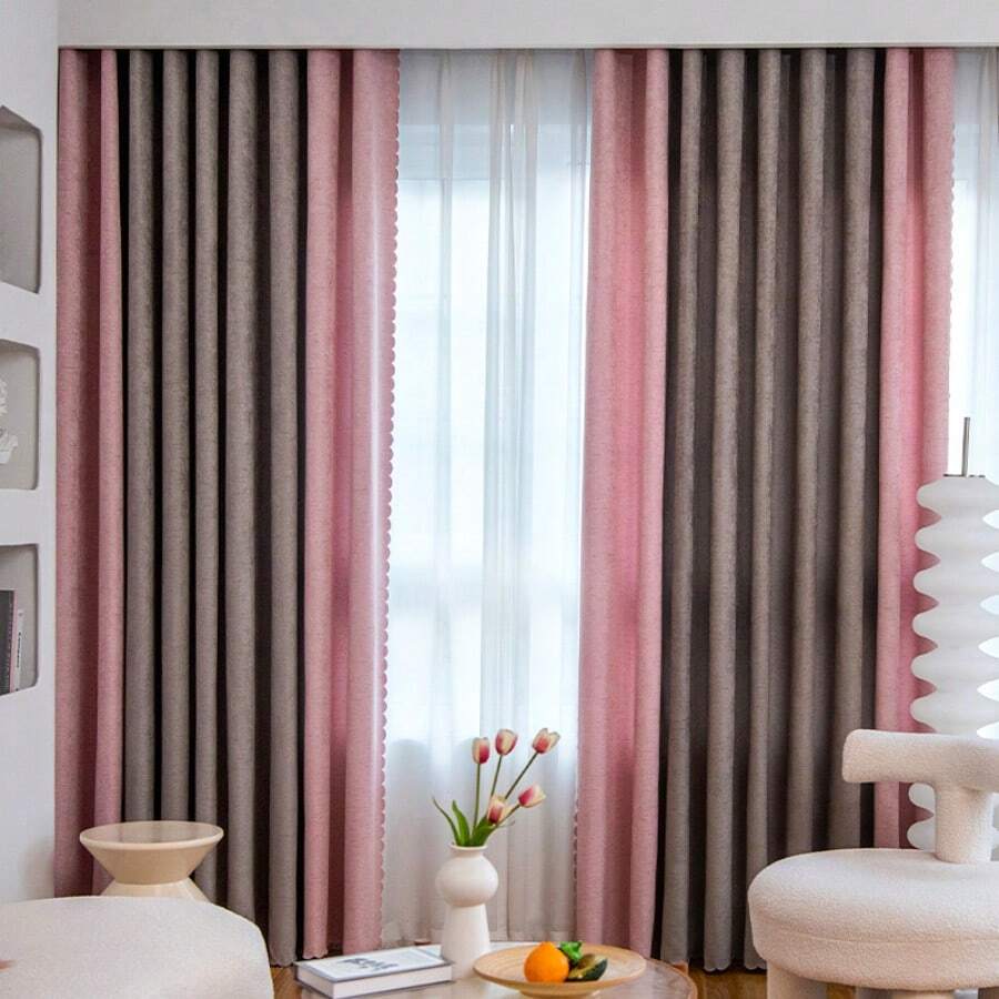1pc Patchwork Linen Blend Curtain Decoration For Home