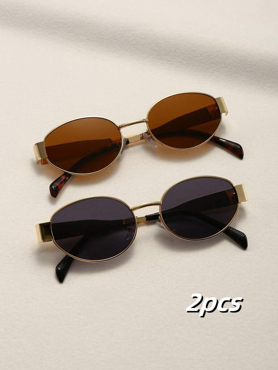 1/2 piezas Gafas de moda con marco de metal en forma ovalada para mujeres, apropiadas para uso diario y actividades al aire libre para verano, playa, vacaciones, exterior, viajes