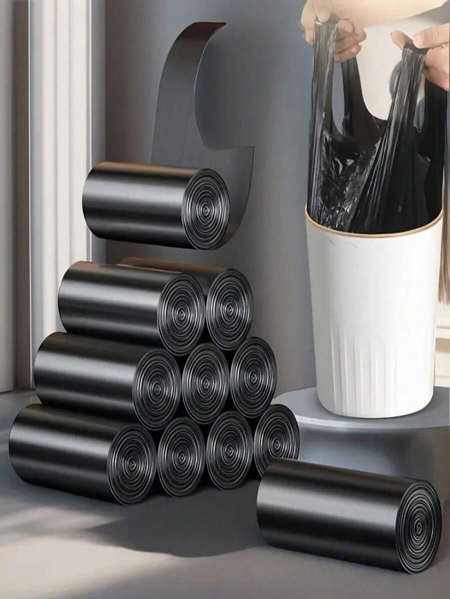 100pcs/300/500pcs Household Thickened Handbag Garbage Bags,Hands-Free Handling Thick Material Garbage Bags For Household Kitchen Bathroom Living Room And Office Waste