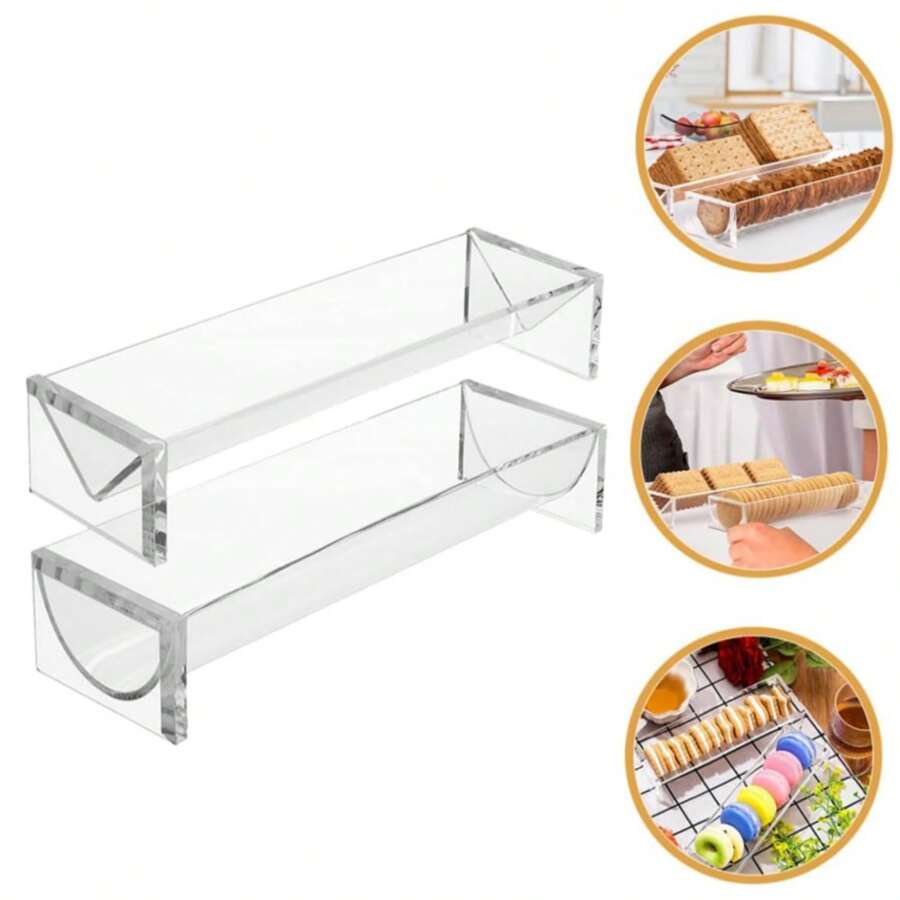 1/2pcs Acrylic Cookie/Food Display Rack, Rectangular Cookie & Snack Tray, Minimalist Elegant Food Display & Storage Rack, Suitable For Events Like Team Building, Birthday, Wedding Party, Family Gathering