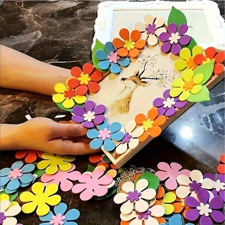 Adesivi per fiori in schiuma vibranti, di vari colori, superficie opaca, fiori in gomma autoadesivi, adatti per progetti fai-da-te e artistici, pannelli decorativi ed esplorazione creativa, adesivi per pareti con fiori, kit fai-da-te per cornici foto