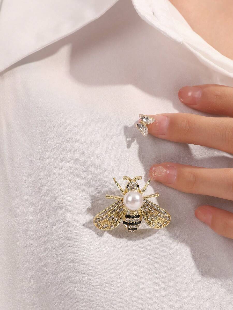 1 pieza Broche elegante de abeja para mujer, clip de chal con rhinestones de moda