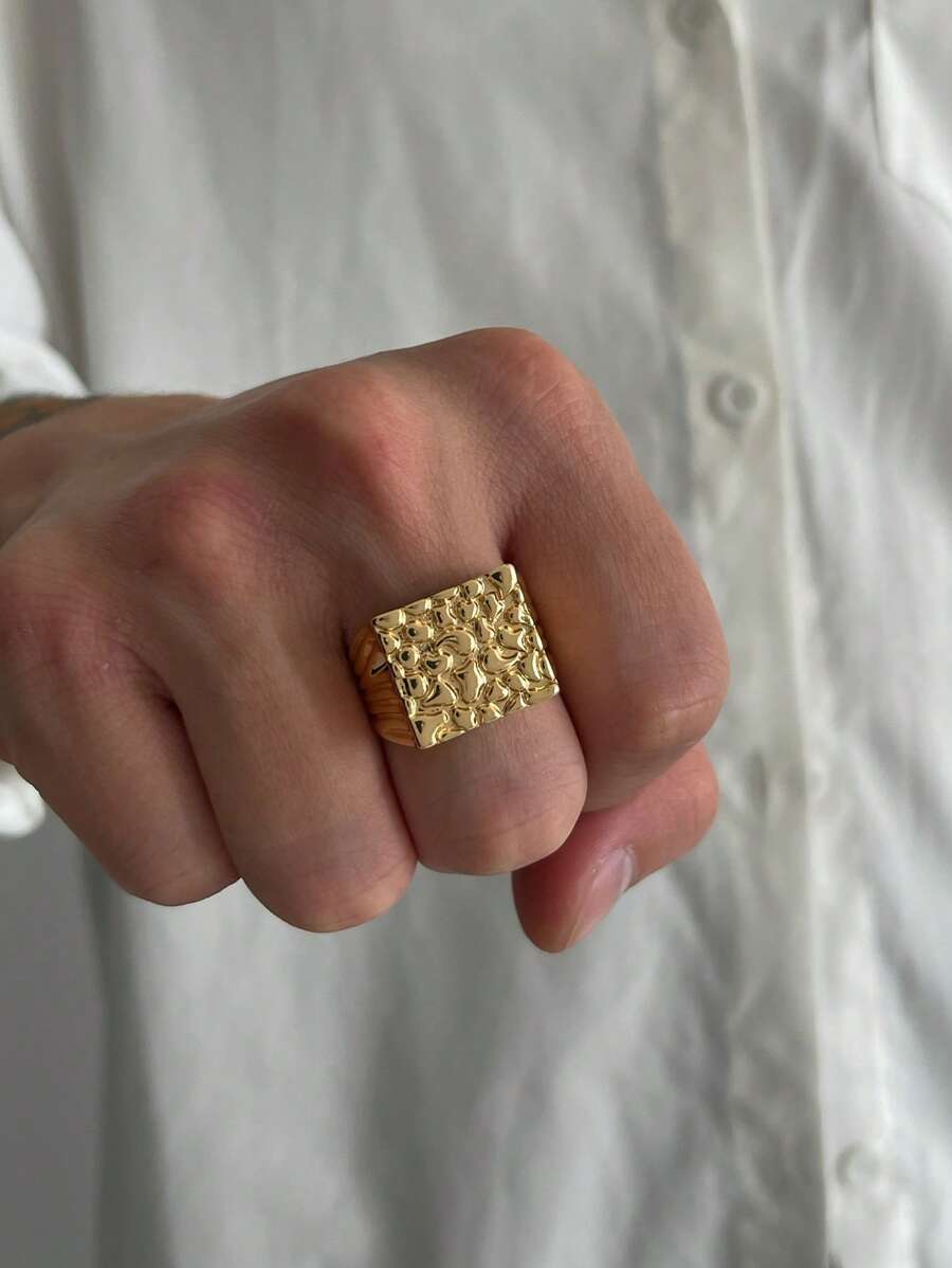 1 pieza Anillo abierto de moda vintage con forma rectangular y diseño geométrico de persecución para hombres