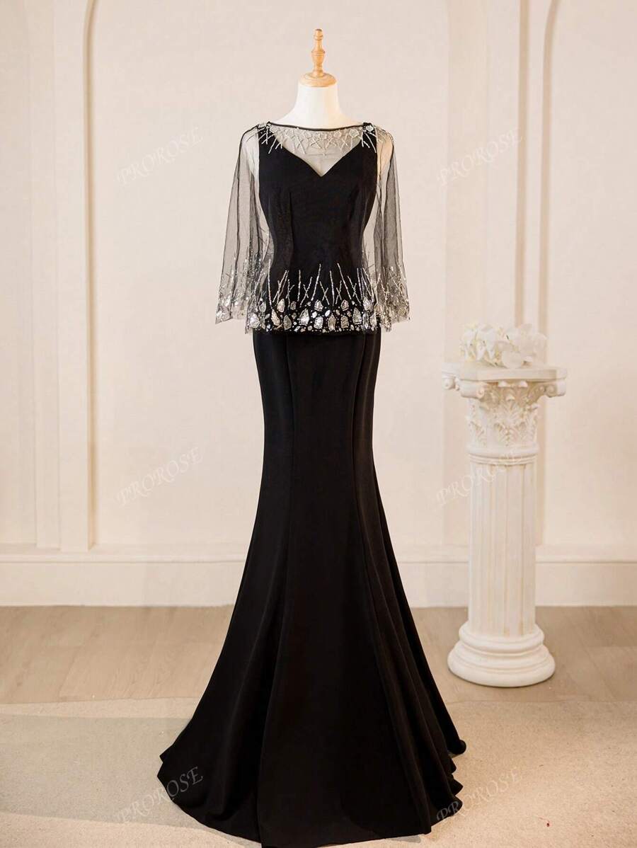 Nuovo mantello/scialle scintillante in paillettes e rete, abito elegante con orlo a sirena, adatto per matrimoni, eventi formali, feste, abito da festa, abito da sera, per invitati a matrimoni