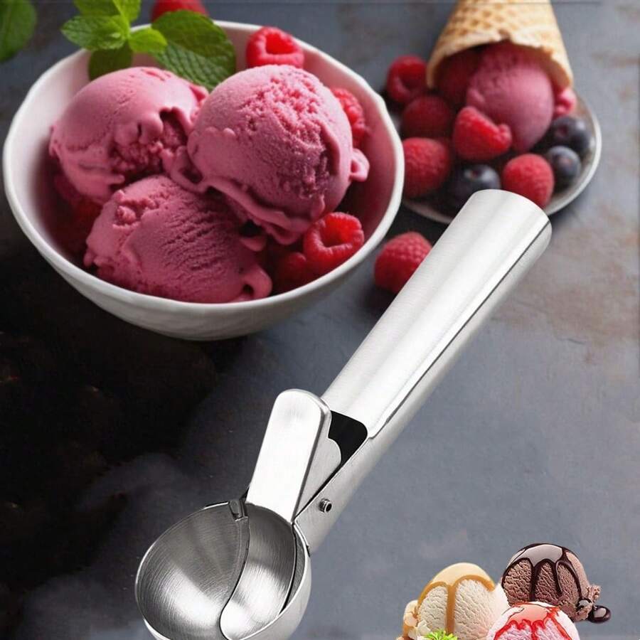 1pc Premium Ice Cream Scoop With Trigger Ice Cream Scooper Stainless Steel, Heavy Duty Metal Icecream Scoop Spoon Dishwasher Safe, Perfect For Frozen Yogurt, Gelatos, Sundaes ,Stainless Steel Ice Cream Scoop, Perfect For Frozen Yogurt, Multi-Functional Ice Cream Scoop