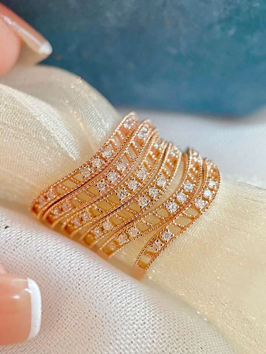 1pc S925 Sterling Silver Asymmetrical Elegant Lace Hollow Zirconia Ring, Versatile Ins-Style Design For Women Daily Wear, Wedding Jewelry, Holiday Party Gift