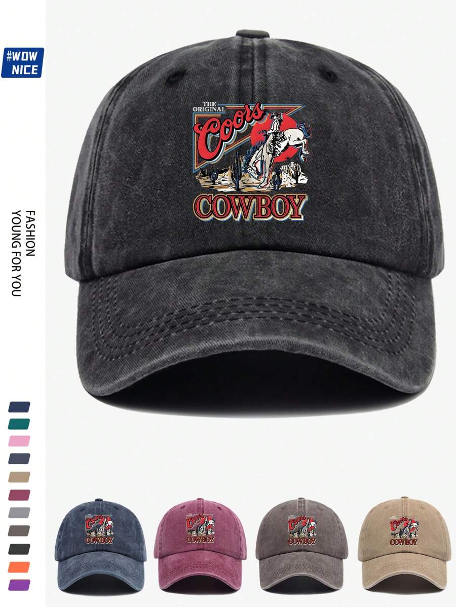 1pc Adjustable Classic Western Cowboy Logo Baseball Cap, Retro , , Suitable For Outdoor Travel, Camping, Sun Shading, Party, Hip-Hop, Dad, Trucker, Polo Ball Cap, Summer