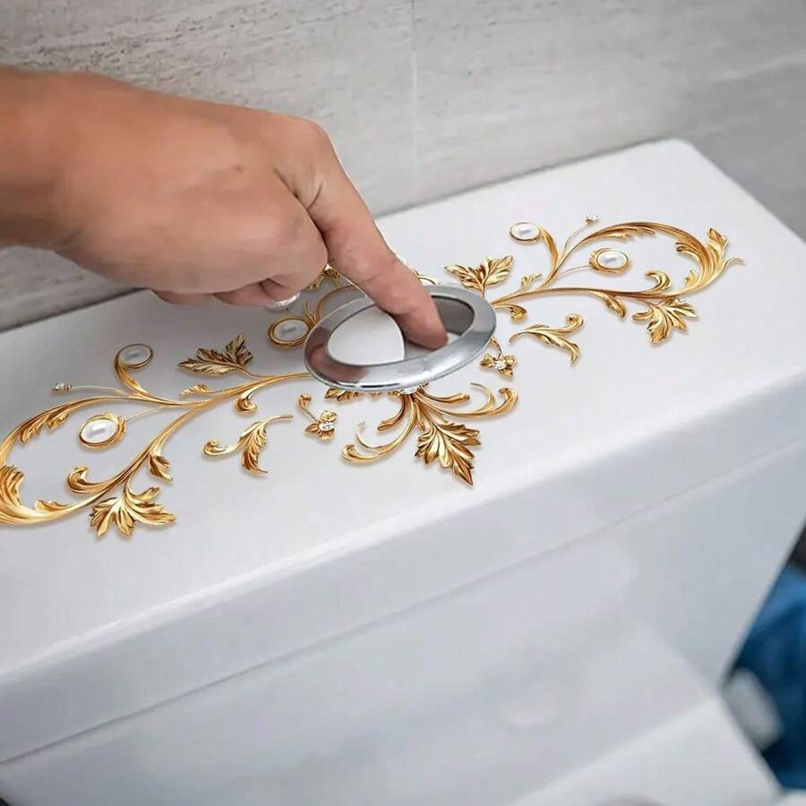 Gold Vintage Floral Toilet Seat Decal - Self-Adhesive Bathroom Wall Sticker With Intricate Embossed Design, Matte Finish, Elegant Home Surface Decoration, Elegant Home Decor | Vintage Floral Decoration | Matte Decals, Bathroom Decor And Accessories Bathroom Accessories Bathroom Organizer Fall Decor Back To School