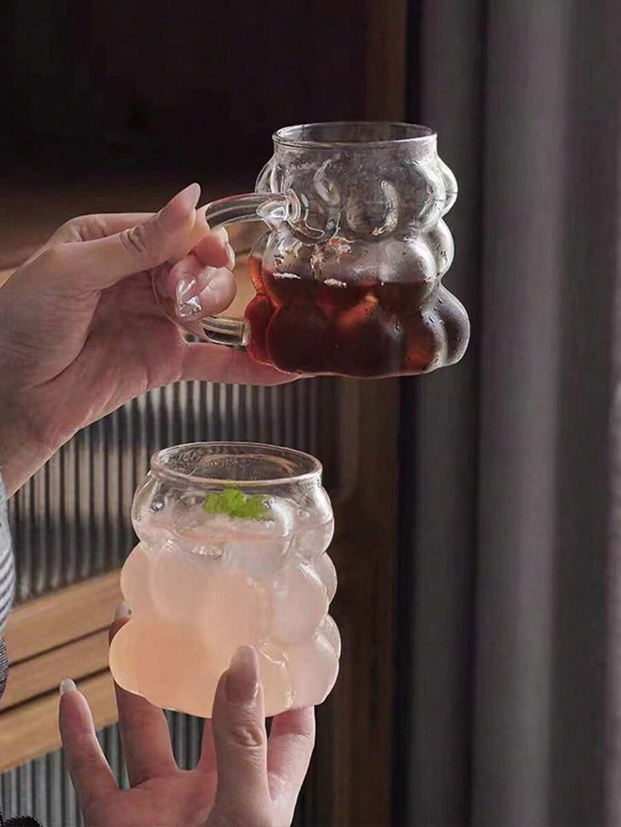 1pc Grape Glass Mug, Creative Ins Style Coffee Cup, Heat Resistant High Boron Glass Milk & Latte Cup, Water & Juice Cup With Handle