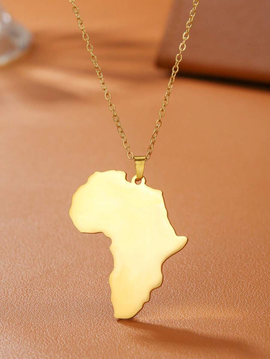 1pc Stainless Steel Hip Hop Africa Map Pendant Necklace, Suitable For Men And Women Daily Wear