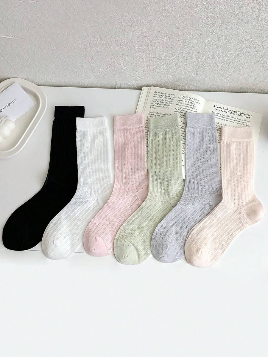 1 Pair Women's Solid Color Mesh Socks, Fashion Thin Breathable Versatile Candy Color Over-The-Knee Socks