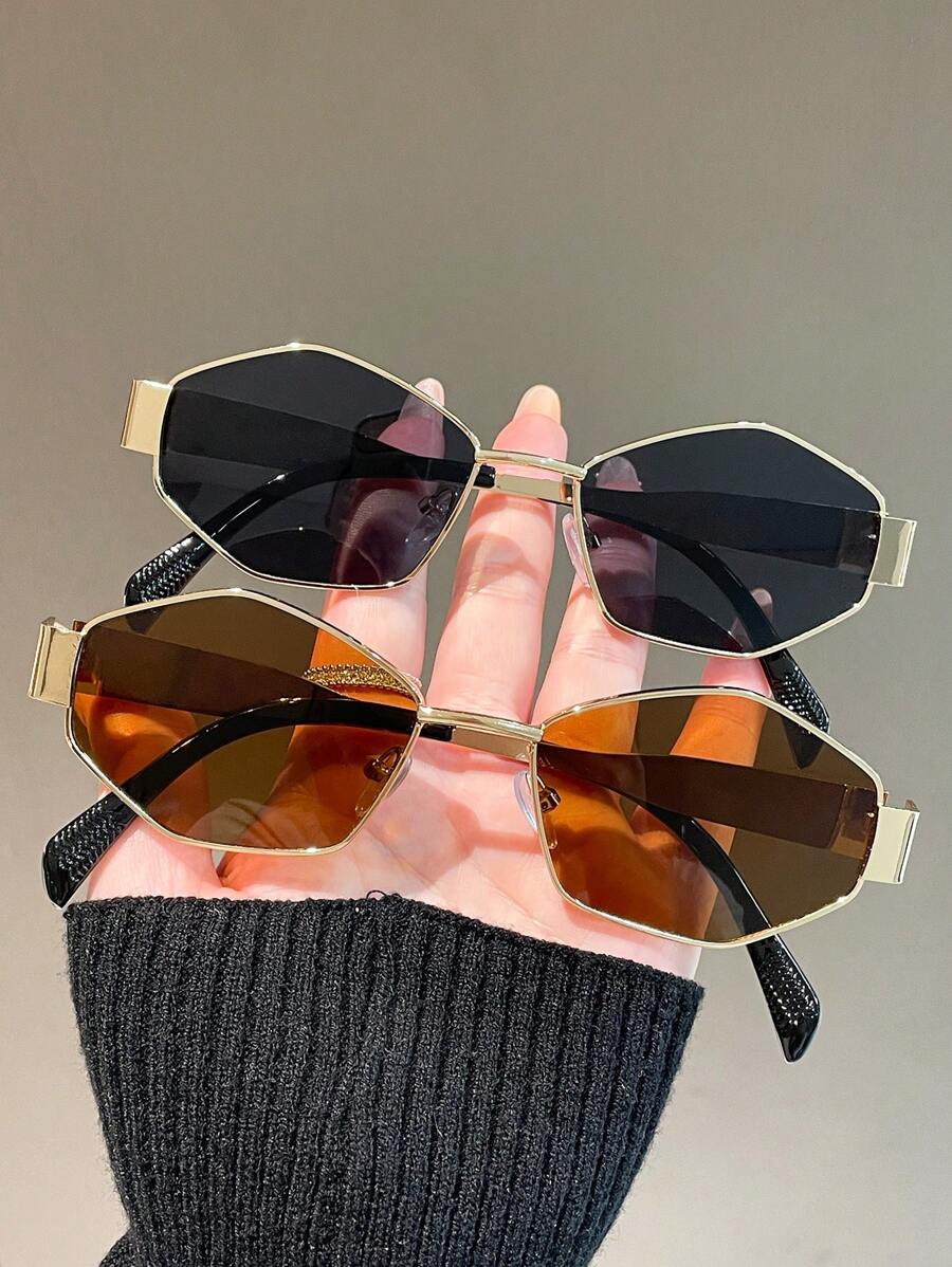 1/2 pièces Lunettes de style chic à monture métallique en forme de losange, convenant à l'usage quotidien et aux activités de plein air pour l'été, les vacances à la plage, les sorties en extérieur et les voyages