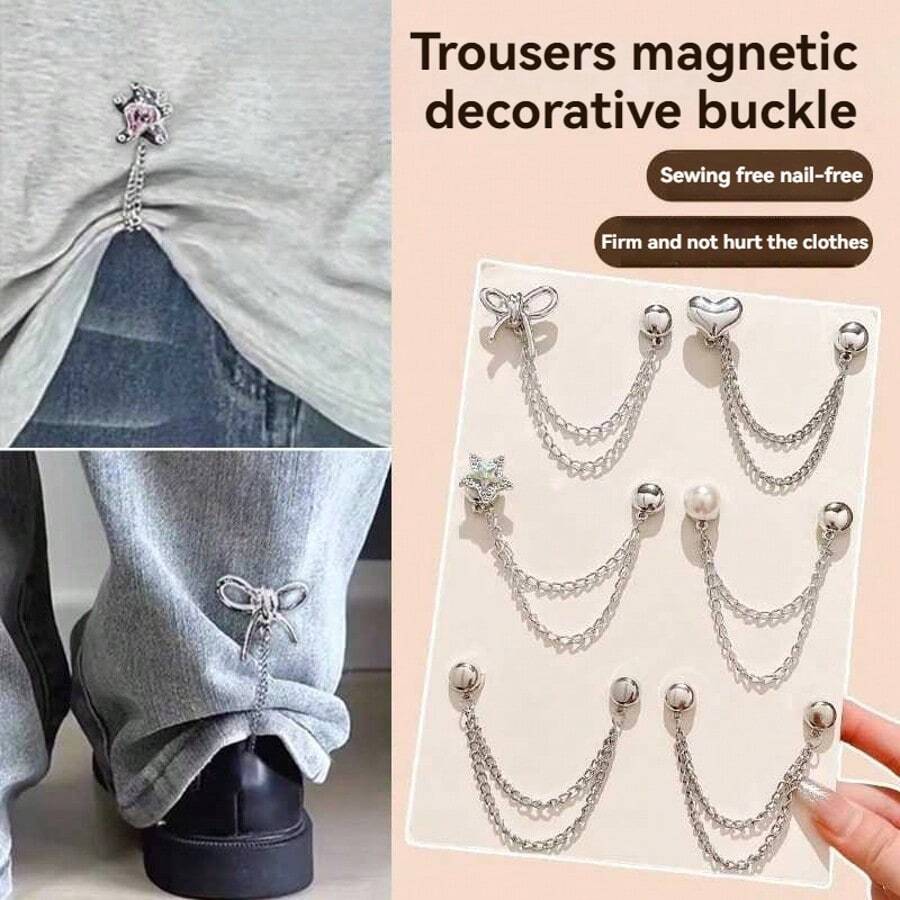 1/2/4/6 pièces Clips de chaîne magnétique pour jambe de pantalon, rallonge de pantalon réglable sans couper et support de revers, accessoires de manche anti-salissure unisexe