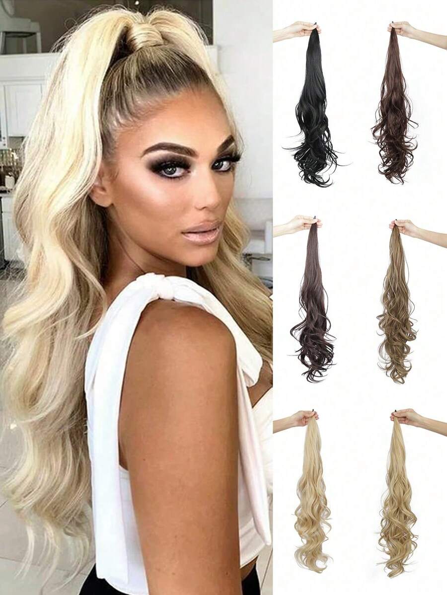 Extensions de queue de cheval flexibles à enrouler. Extensions de cheveux queue de cheval bouclée 30 pouces de long. Extensions de cheveux ondulés pour queue de cheval. Accessoires capillaires synthétiques pour une utilisation quotidienne pour femmes