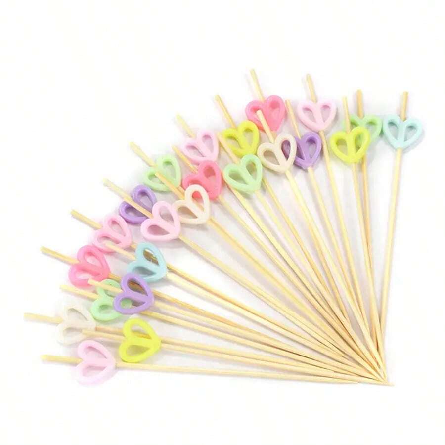 100pcs Heart-Shaped Toothpicks For Cakes, Fruits, Hams, Various Party Supplies, No Electricity Required, Suitable For Weddings, Wedding Parties, Birthdays, Anniversaries, Christmas, Halloween, Thanksgiving, Valentine's Day