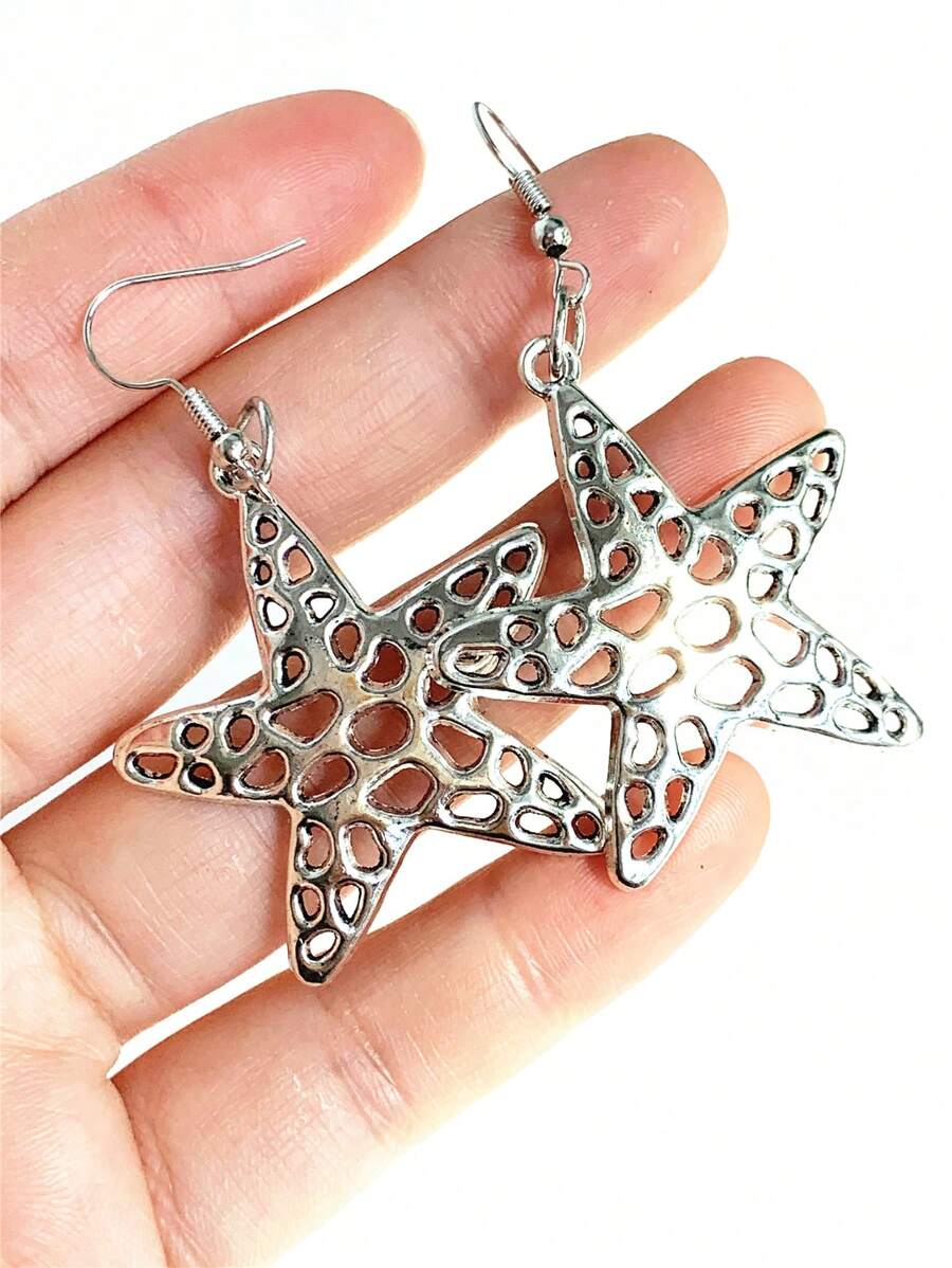 1 par de brincos punk vintage com design de estrela e estrela do mar para mulheres