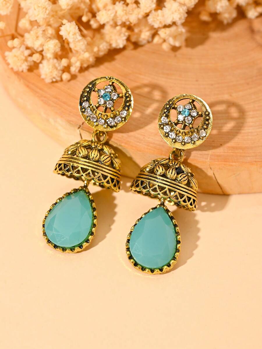 Exquisite Rhinestone Star & Moon Earrings, Water Droplet Gemstone Pendant, Elegant Style Jewelry Suitable For Women's Daily, Wedding, Party Wear