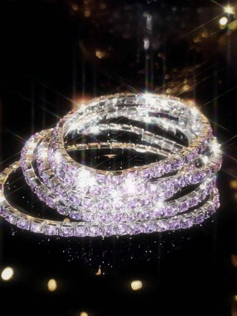 Conjunto de 5 pulseiras com cristais roxos brilhantes, conjunto de pulseiras com tema de festa noturna para mulheres, presente elegante