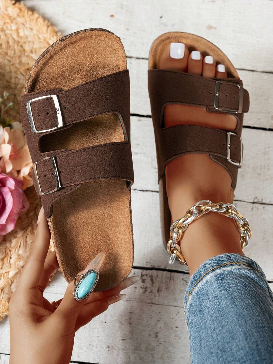 Ciabatte unisex estive, design alla moda con 2 cinturini, cinturini regolabili per comfort, suola in sughero morbida, adatte per uso esterno e spiaggia