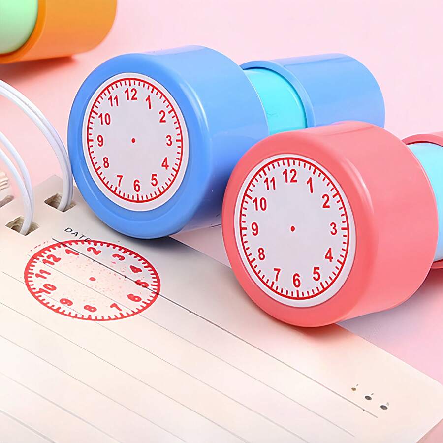 1/3pcs Random Clock Learning Stamps, Teacher's Educational Clock Model, Elementary Grade 1-2 Clock Face Stamp, Spring Switch Light Sensitive Stamp, Back To School Small Gift, Suitable For School Opening Season