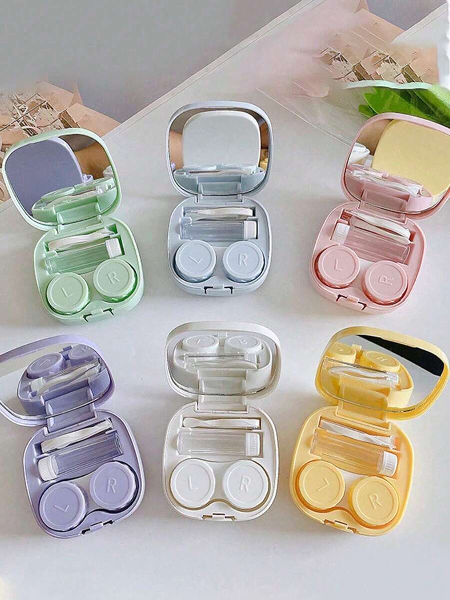 1 pieza/2 piezas Estuche portátil y sencillo para lentes de contacto de unicolor, adecuado para uso diario al aire libre