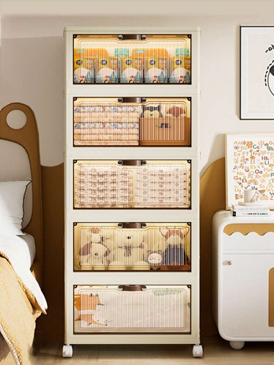 1pc (45cm/17.71in-60cm/23.6in) Wide Collapsible Storage Cabinet, Flip-Top With Magnetic Door And Wheels, Large Capacity Storage Organizer For Clothes, Blankets Etc. - Ideal For Home, Bathroom, Office Or Holiday Gift, Bathroom Storage Cabinet | Rustic Decor Cabinet | Durable Storage Organizer, Closet Storage And Under Bed Storage