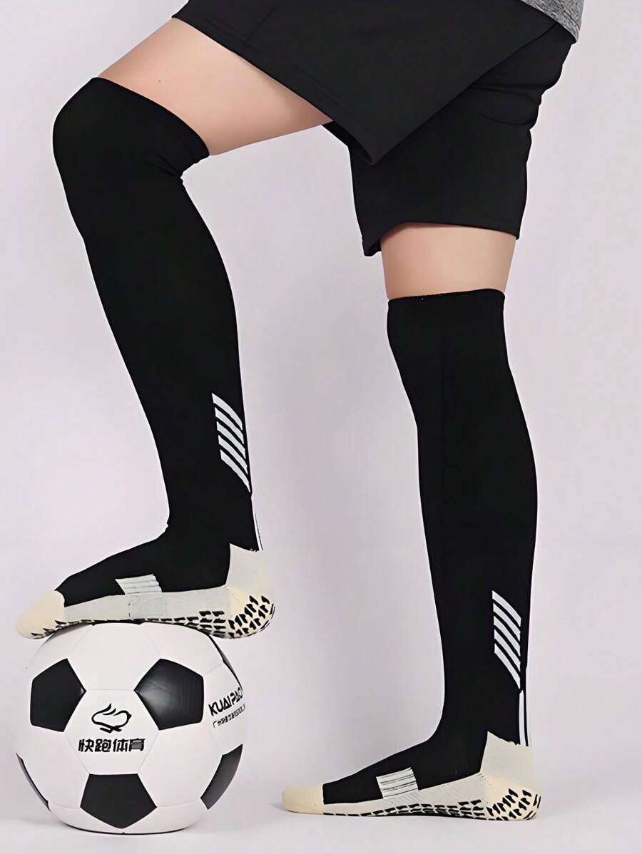 Thick Terry Football Socks With Non-Slip Grip Bottom, Soccer/Running/Sports Crew Socks, Comfortable & Durable