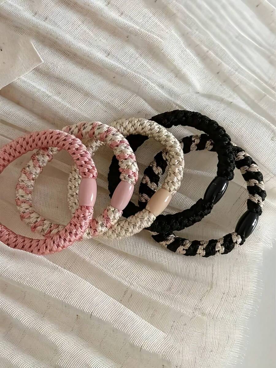 5/1 pezzo/Set Elastici per capelli a maglia intrecciata, elastici per capelli a maglia intrecciata di colore solido versatili e morbidi, fermacode per coda di cavallo durevole, accessori per capelli da donna, adatti per uso quotidiano, feste, lavoro, viaggi, bagno, regalo ideale per famiglia e amici Elastici per capelli, Fermacode per coda di cavallo, Elastici per capelli, Fasce per capelli in gomma, Scrunchies, Corda per capelli, Elastico per capelli