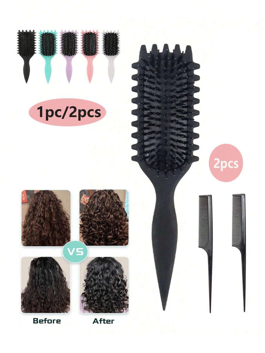 1pc/2pcs New Curling Brush, Brush Define Styling Brush For Curly Hair, Effortlessly Defined Curls, Waves & Coils, Reduces Frizz, Suitable For All Styles And All Women's Curling Hair