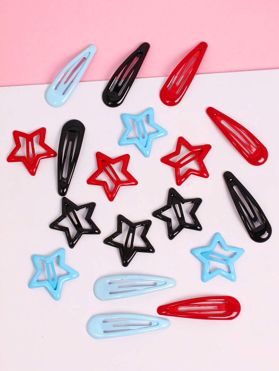 10pcs/Set Women Girls Red/Black/Blue Colored Metal Star Hairpins For Daily Use, Cute Star Hair Accessories Set Street Hair Clips Claw Clips Hair Slide Hair Barrettes