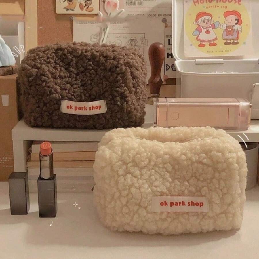 Kosmetiktasche aus, Plüsch Aufbewahrungstasche, niedliche Stiftemappe, große Kapazität Stationery Kosmetik Aufbewahrungstasche