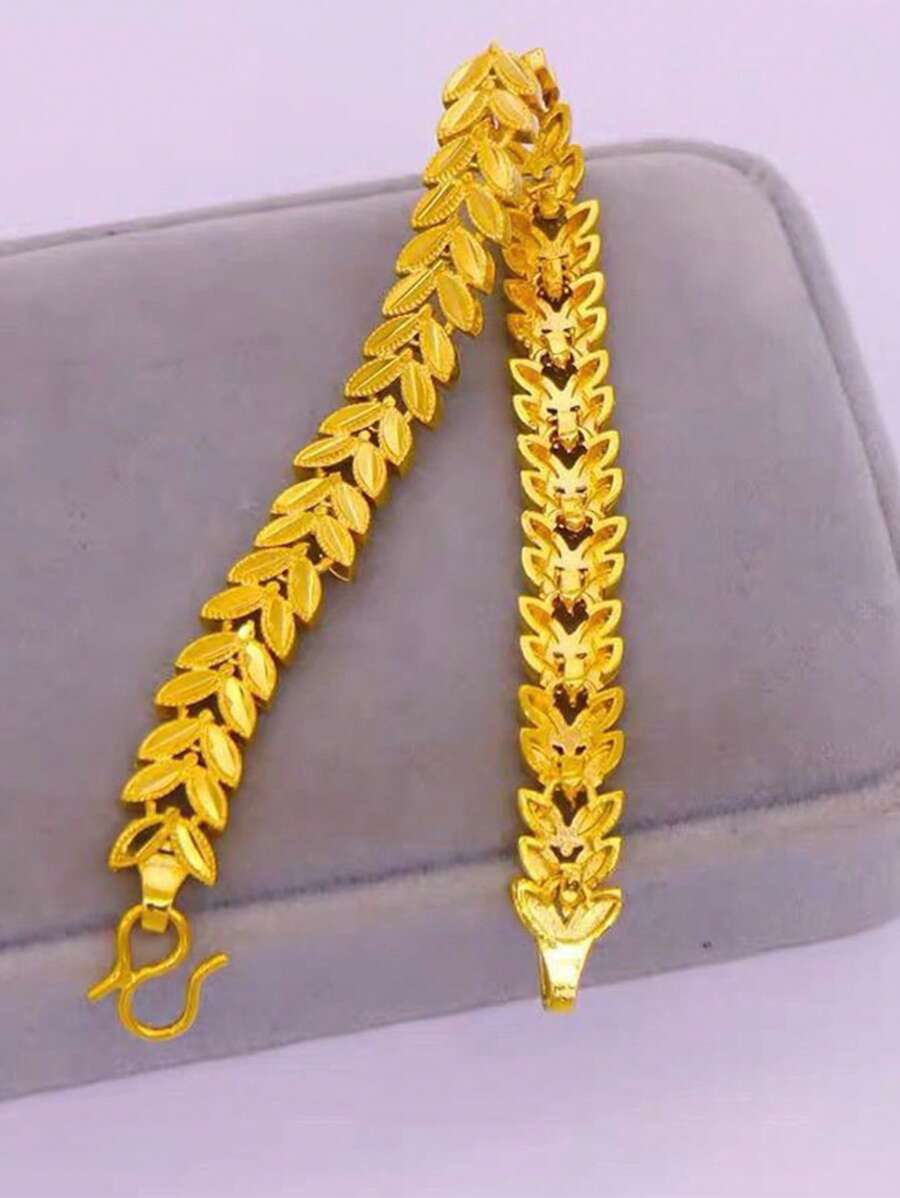 1pc Brass 24K Gold Plated Middle Eastern Style Wheat Ear Bracelet, Great Gift For Mothers And Girlfriends