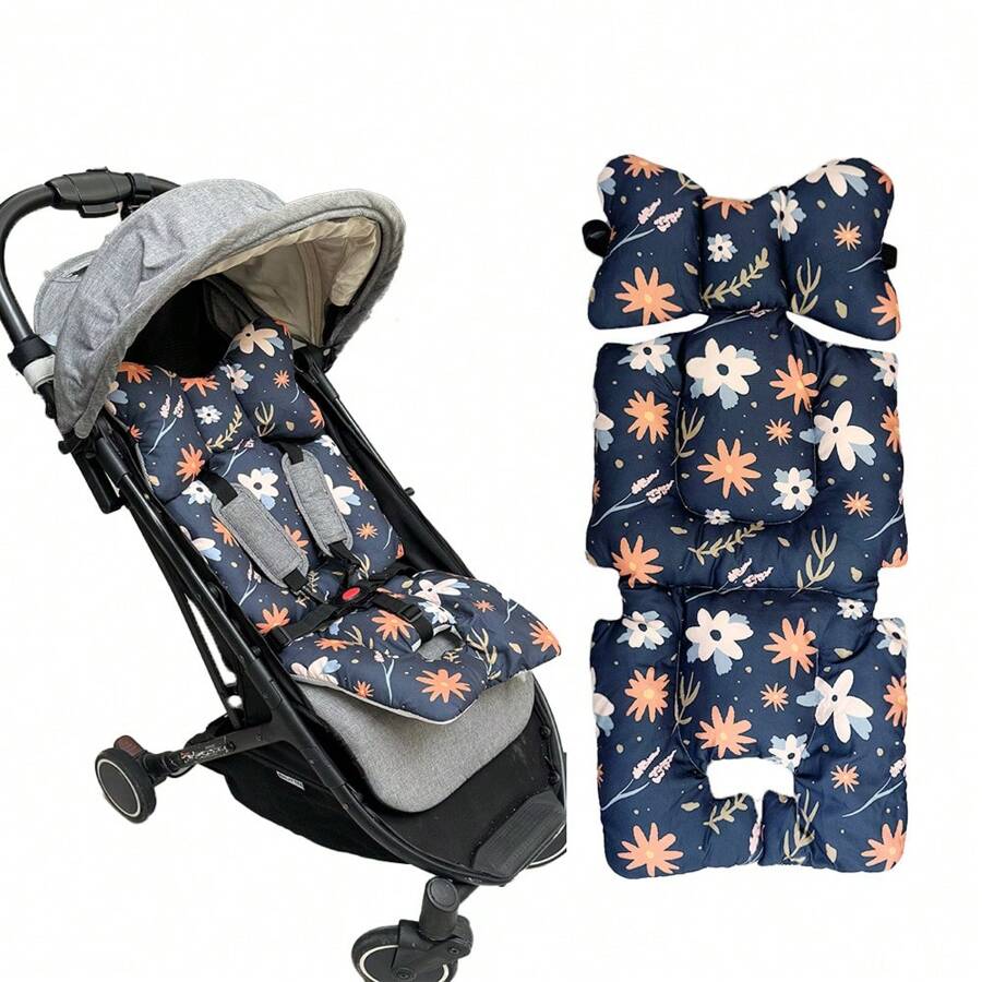 Seat Cushion Pad For Baby Stroller Soft Liner Cushion Breathable, Air Mesh Universal For Jogging Stroller Baby Car Seat Cushion Flowers Printing For Girl