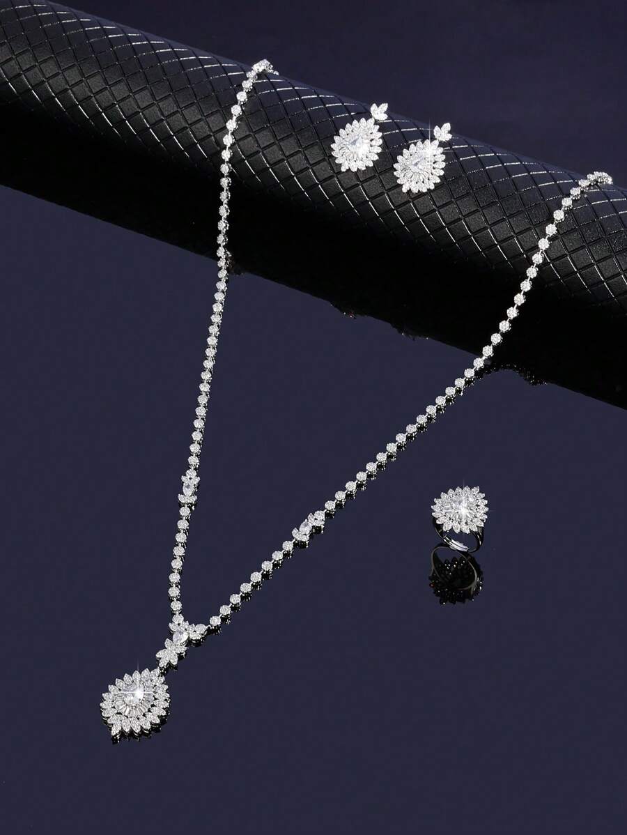 Set de 3 collares con colgante de gota de agua con circonita cúbica de lujo para novias, mujeres, bodas y fiestas