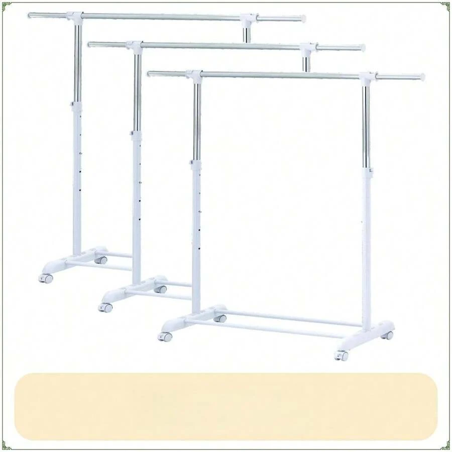 (3 Pack) Mainstays Adjustable Rolling Garment Rack Metal Chrome, White, 84-121Wx44Dx123.5-163Hcm