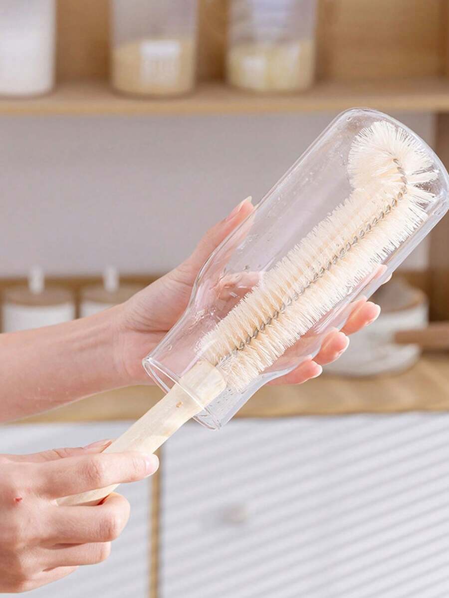 1pc Wood Handle Cup Brush, Long Handled Bottle Cleaning Brush, Kitchen Bottle & Cup Cleaning Tool