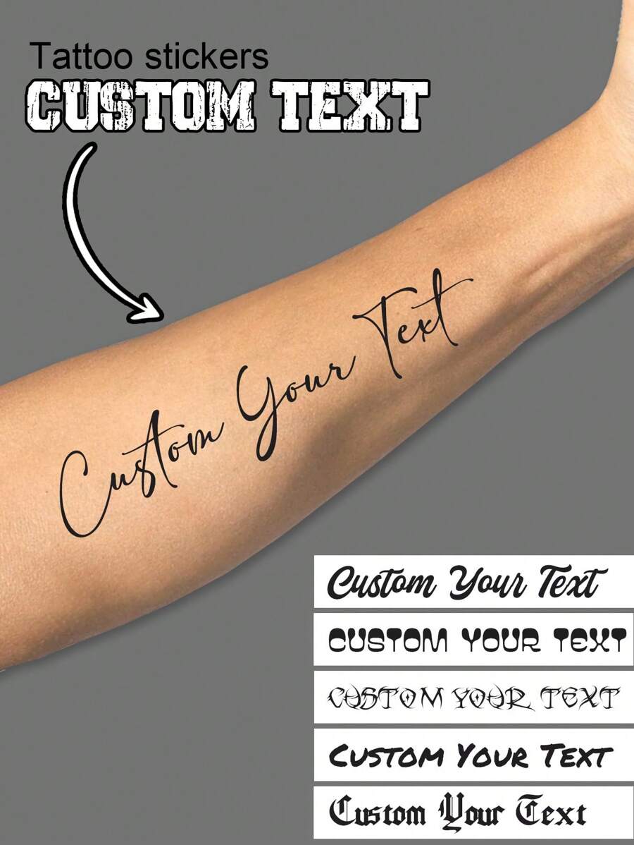 1-20Pcs Custom Temporary Tattoos With YOUR Words Or Phrase, Customize Your Own Tattoo Sticker, Personalized Tattoos, Fake Tattoos, Quote Tattoos, Phrase Tattoos, Word Tattoos 4-10cm Long, Due To The FONT And LENGTH Of The Text,Multi-Functional,Ornamental,Letter,Solid Color,Exquisite,Stylish,Vintage,Modern,Colorful,Leisure,Basics,Casual,Soft,Unique,Customized,Personalized,Custom,Ideal Gifts For Her,Girlfriend,Her,Boyfriend,Friends