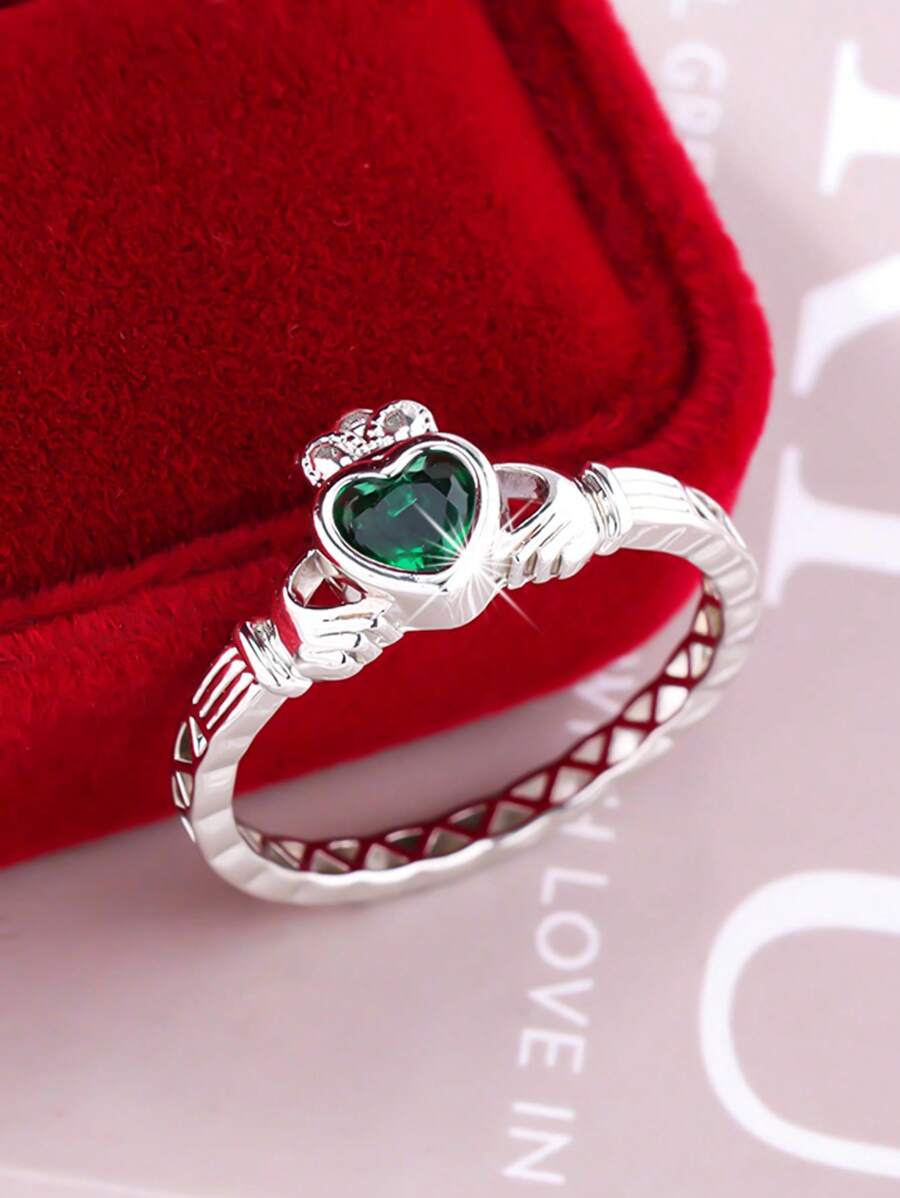1pc Elegant Sparkling Romantic High-Quality Twelve Zodiac Stone Heart-Shaped Eternal Promise Ring, Suitable For Women, Valentine's Day, Dating, Proposal, Wedding, Anniversary, Everyday Gift