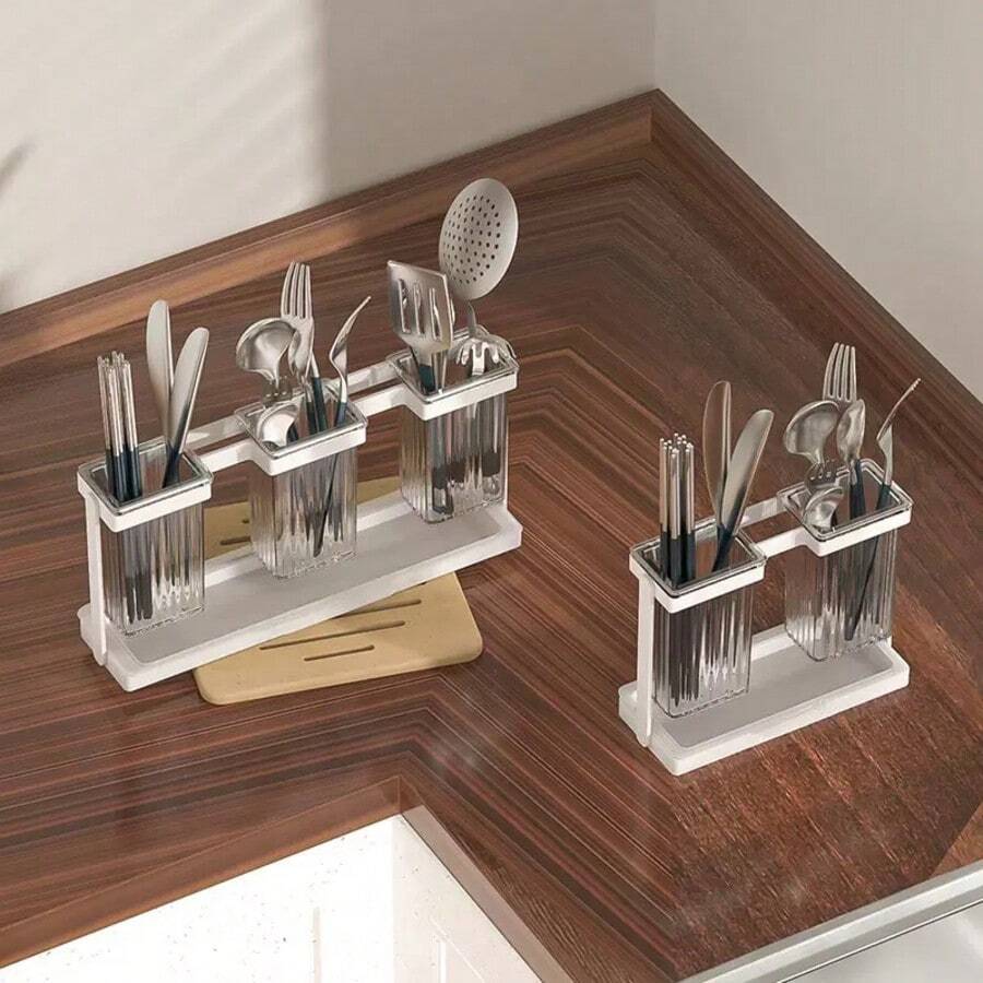 Kitchen Counter Utensil Holder, Large Capacity Storage, Tidy Kitchen Space, Vertical With Drip Tray