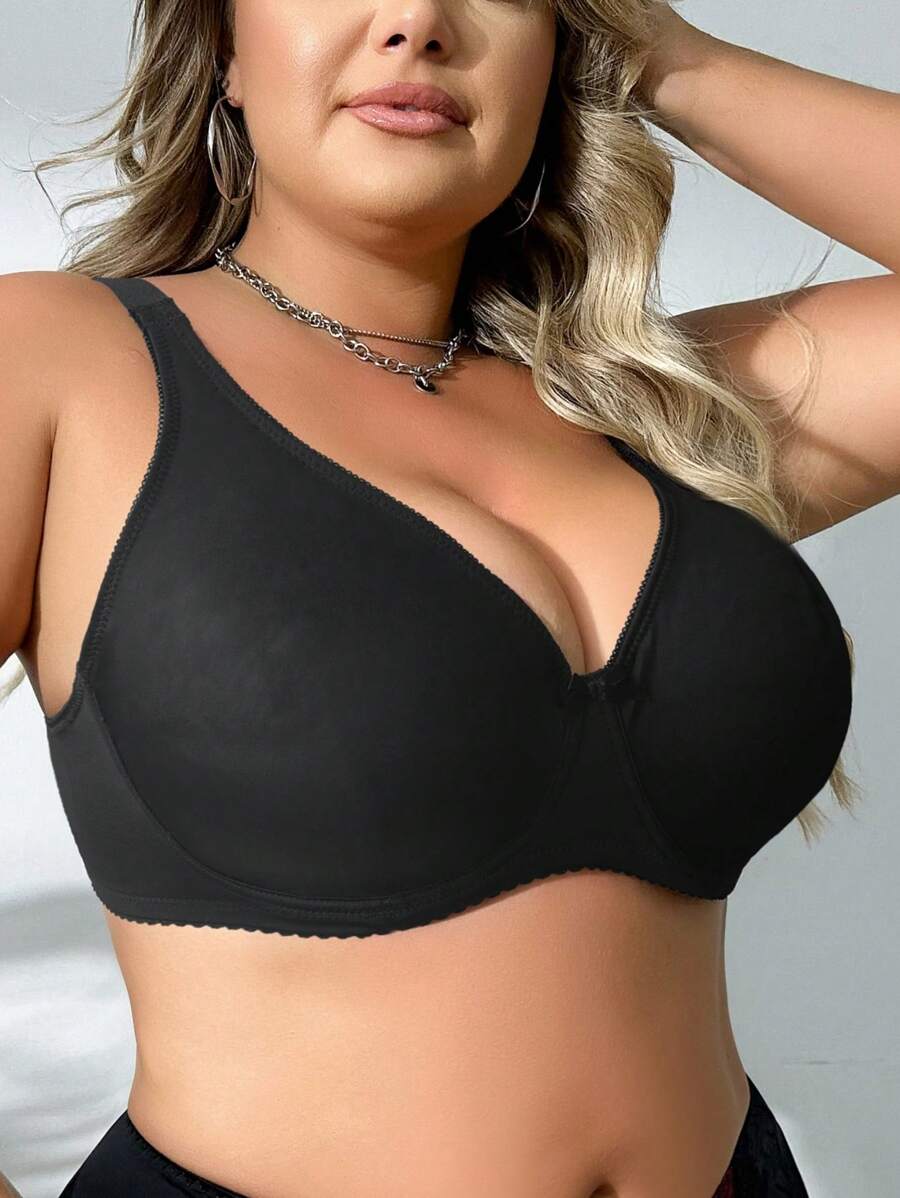 Nahtloser Smoothing-BH Große Größen für Damen mit vollständiger Abdeckung und ohne Bügel, schwarzer minimalistischer glatter Formbecher, bequeme Alltagsunterwäsche