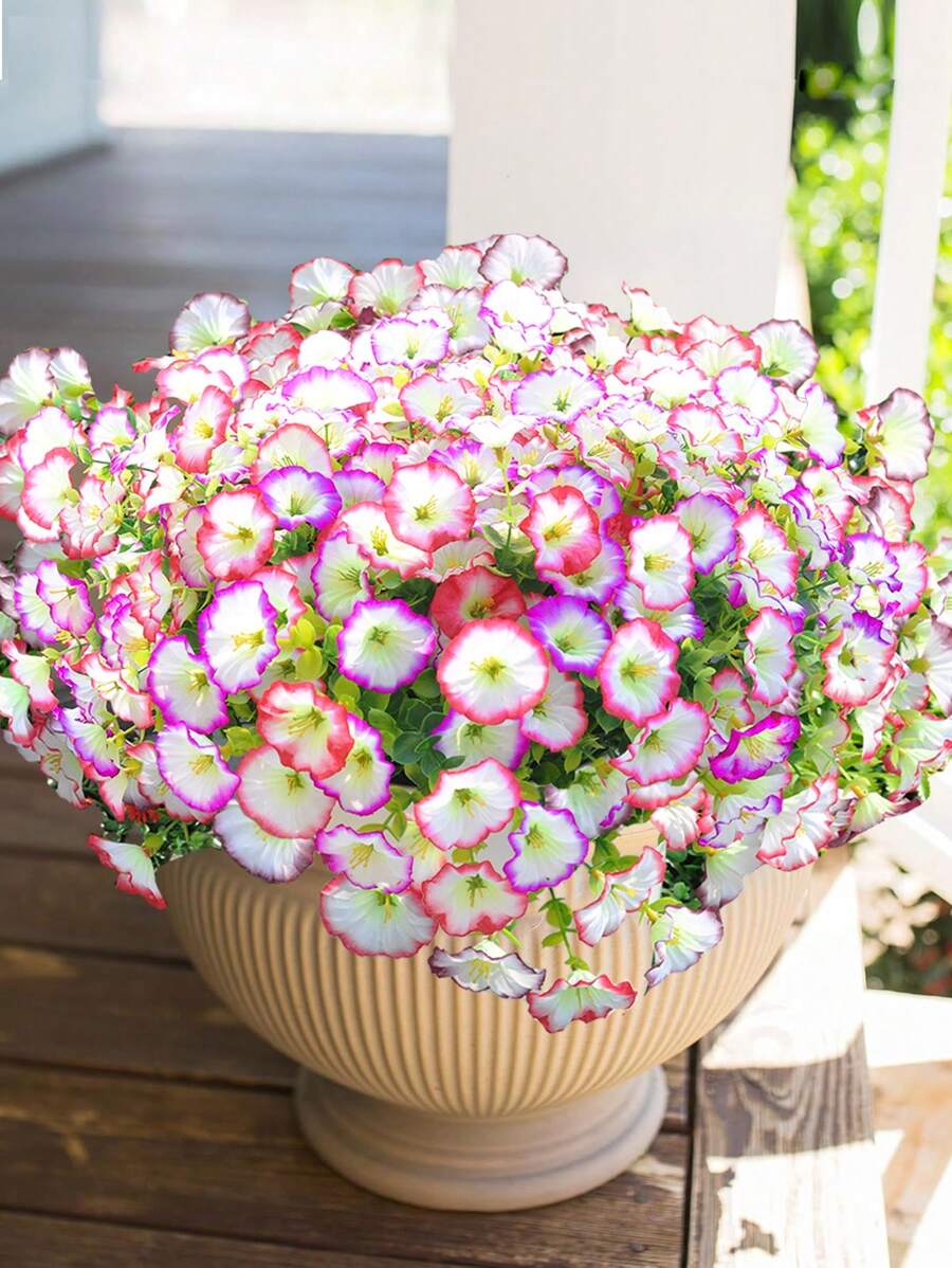 2/6/10 piezas Flores artificiales de exterior de seda Campanilla resistente a los rayos UV, planta de boj verde, eucalipto, hierba artificial adecuada para decoración de hogar, oficina, boda, maceta, cerca, patio, balcón en primavera/verano