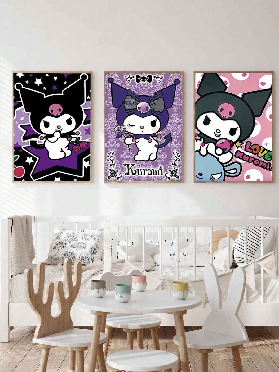 Sanrio 1pc Kawaii Wall Art Prints Posters,Kuromi Wall Arts,Pastel Girls Bedroom Prints,Girls Birthday Gift,For Dorm,Apartment,Bedroom,Living Room,Modern Home Decor,No Frame