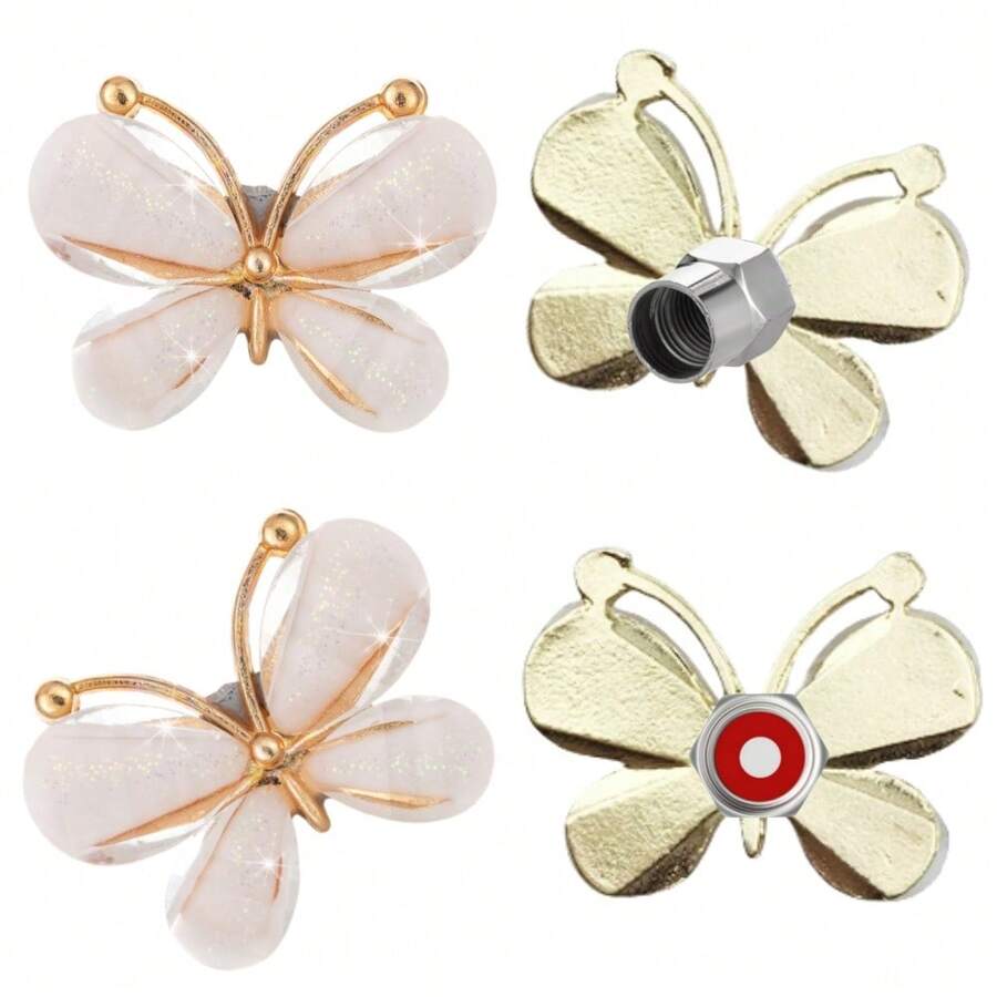 4pcs Resin Butterfly Valve Caps, Fashion Butterfly Valve Stem Caps, New Style Car Tire Valve Caps