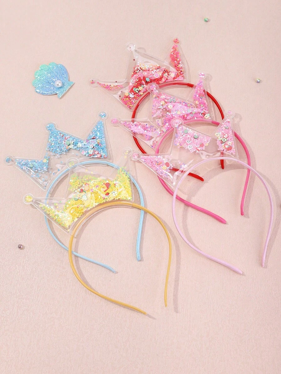 5/1 pezzo Cerchietti con corona di principessa in paillettes, cerchietti elastici con tiare per feste, regali per accessori per capelli di ragazze, forniture per acconciature e decorazioni