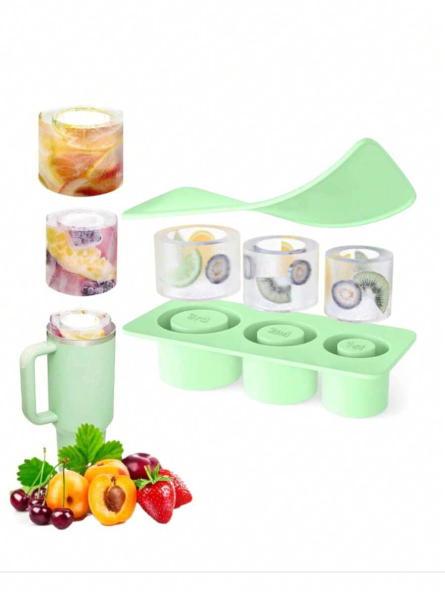 1 Set Of 20oz, 30oz, 40oz Reusable Silicone Ice Mold Buckets For Beverages, 3pcs Cylinder Ice Cube Trays, Compatible With Stanley